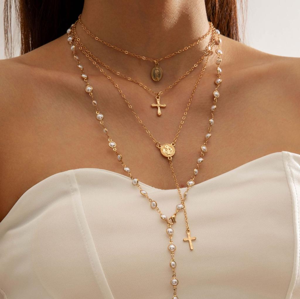 Accessories Colored Crystal Metal Collarbone Necklace, Long Imitation Pearls Stacked On Top of Each Other, Wearing Y-shaped Necklace Women
