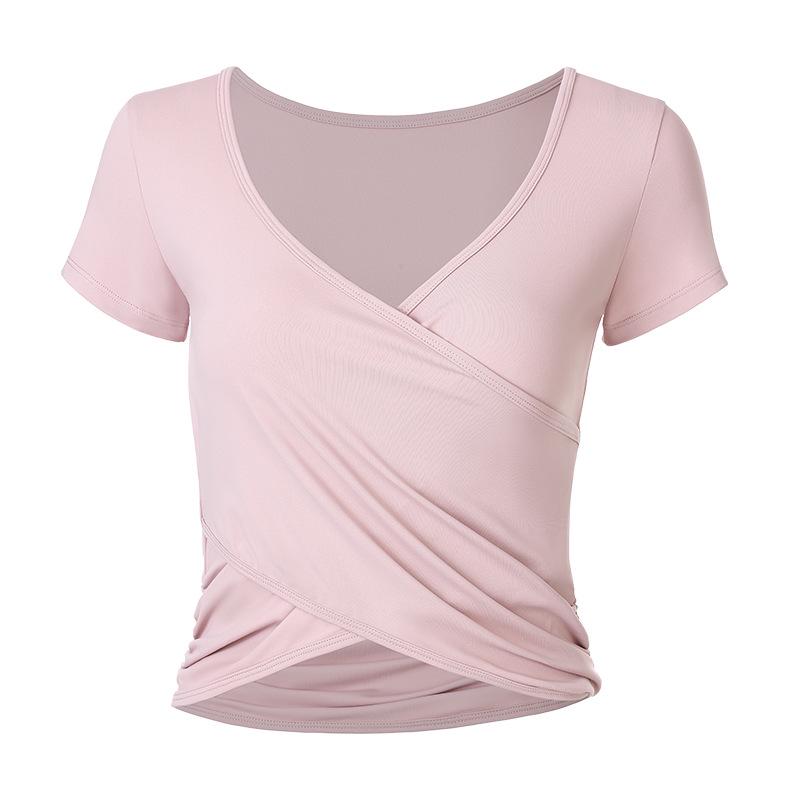 

Женская летняя облегающая накидка для йоги с присборенным подолом - с коротким рукавом для бега на открытом воздухе Small розовый