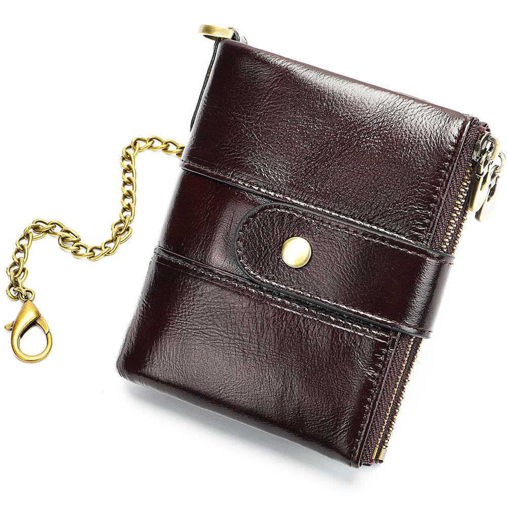 Retro Leather Men's Wallet Short Anti-theft and Anti-magnetic Cowhide Wallet Denim Credit Card Bag