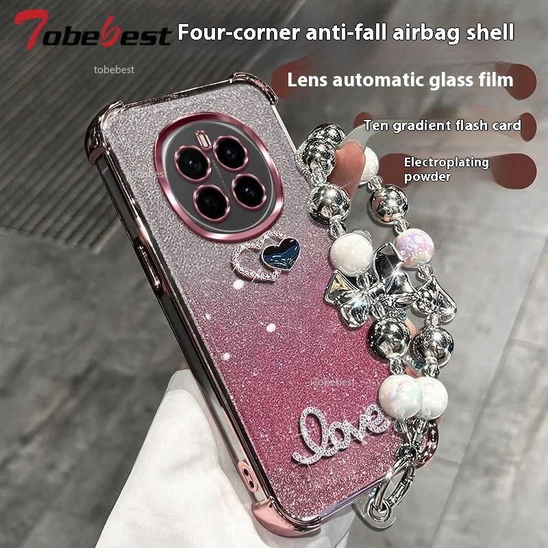 3D Love Shockproof Glitter Plating Bead Bracelet Case for Huawei Honor Magic 7 6 5 4 3 Pro Silicone Cover