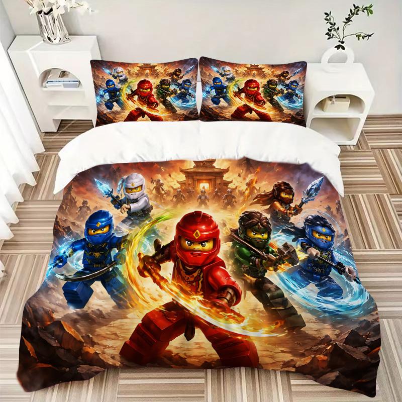 Ninjago Elemental Masters Print 3Pcs Bedding Set,Duvet Cover with 2 Bedro,Pillowcase Home Birthday Gift