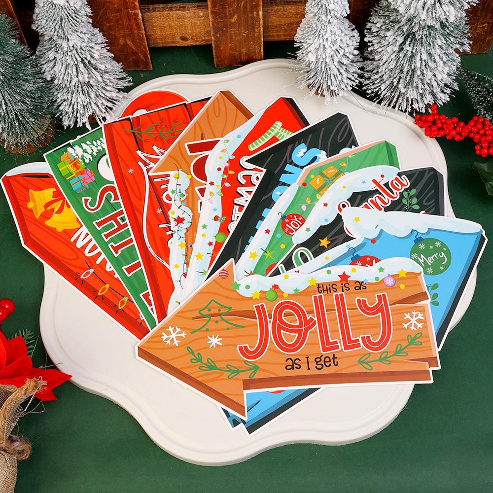 10KS Vánoční Dekorace Směrové Značky Kreslené Papírové Značky Sada DIY Vánoční Strom Závěsné Přívěsky Novoroční Domácí Dekorace Ozdoby