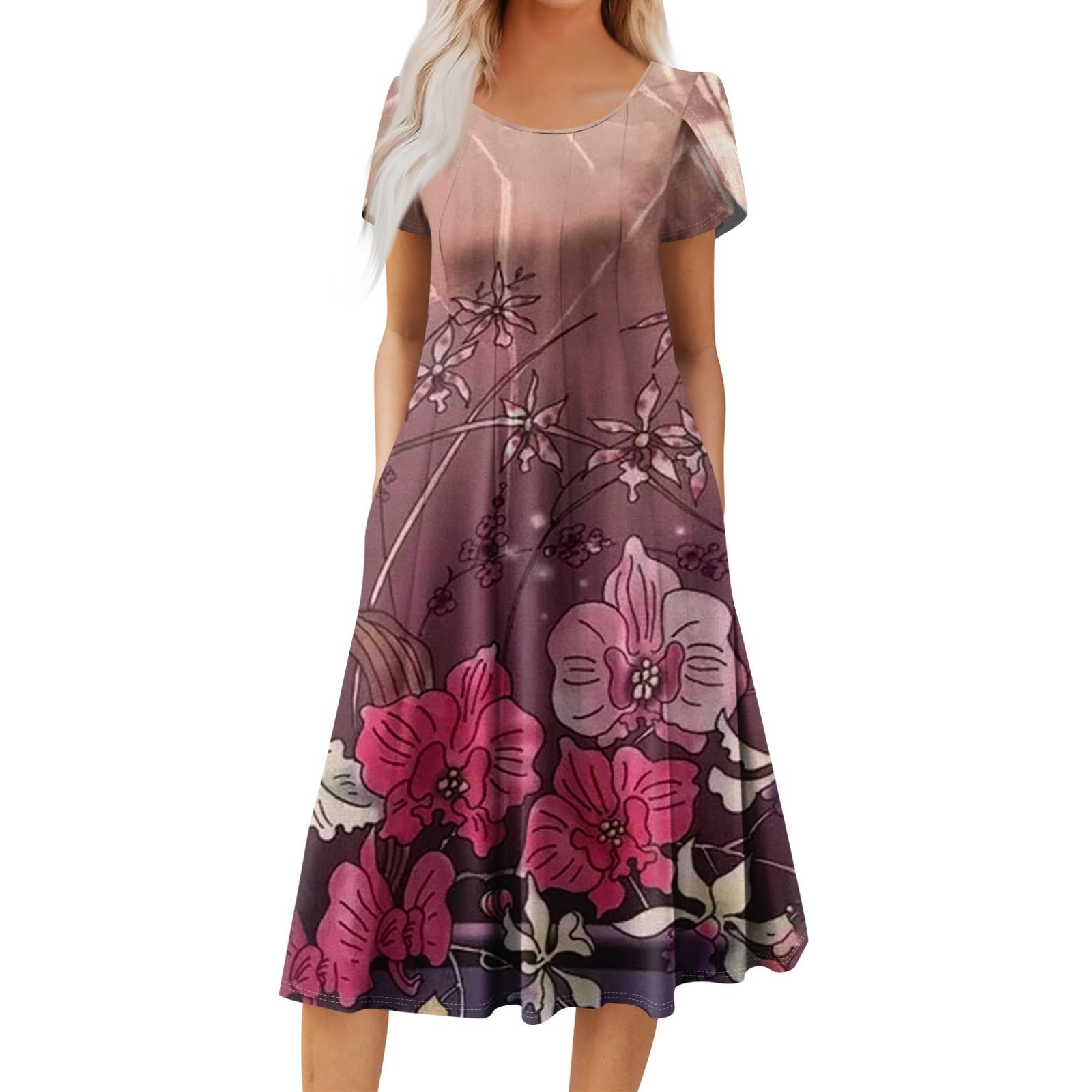 

Женское повседневное модное платье миди с круглым вырезом и коротким рукавом, модное свадебное платье для гостей S