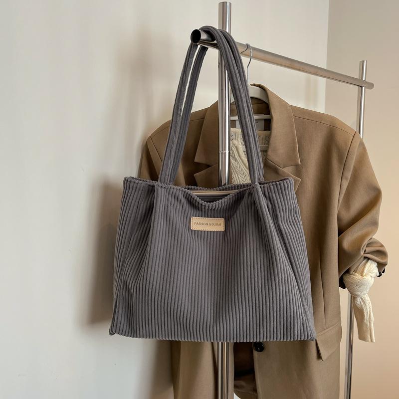 Large Capacity Corduroy Canvas Bag Schoolgirl Commuter Handbag Fashion Casual Shoulder Tote Bag