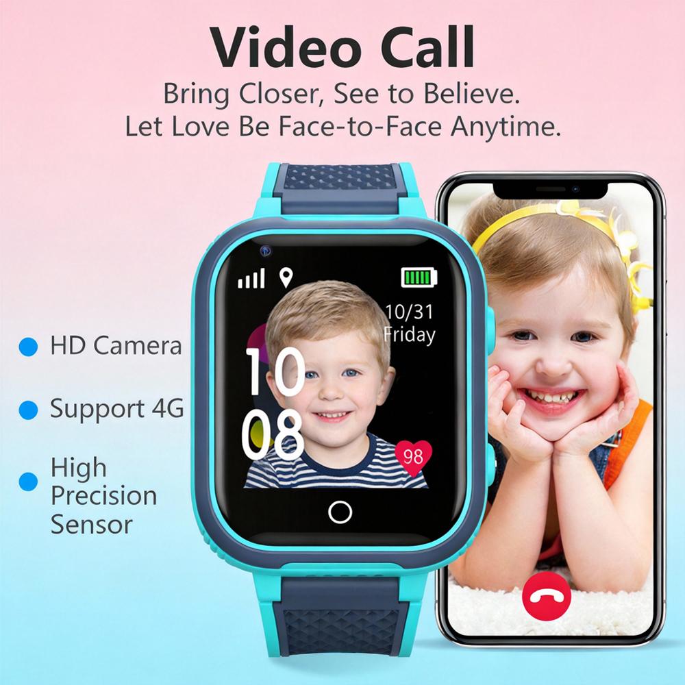 4G Kids Smart Watch GPS Tracker Video Call SOS Emergency Alert, Real-Time Location Monitor Child Safety Smartphone Watch Gifts