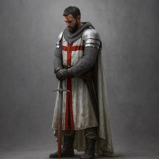 Knightfall Templářský rytíř Kostým Brnění Středověký Křižák Cosplay Oblek Kroužková zbroj, Plášť, Nákrčníky, Meč Filmová replika