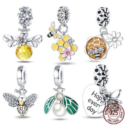 100% 925 Sterling Silver Bee Series Charms Fit Oryginalna bransoletka DIY Koraliki DIY Biżuteria dla kobiet