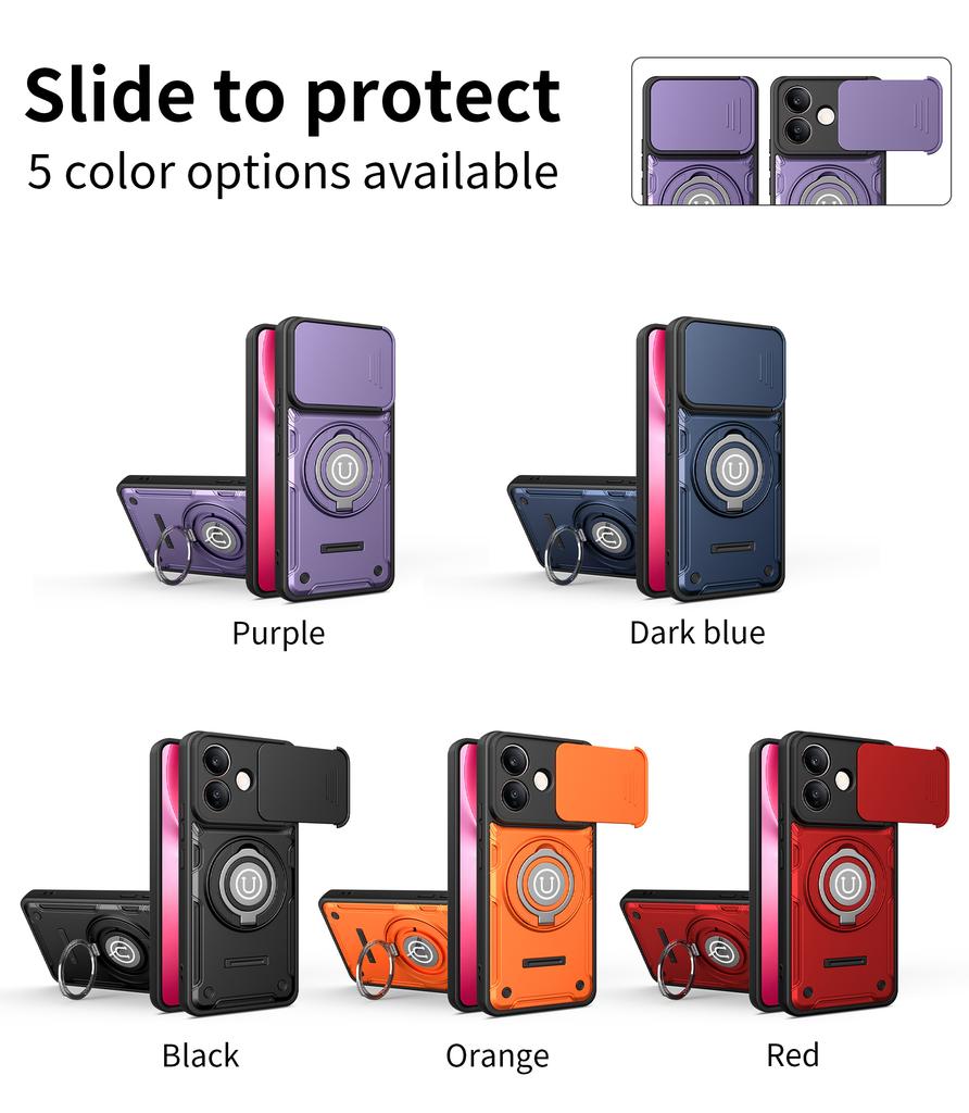 Anti-slip Armor Shockproof Case For VIVO V60 Lite Slide Camera Lens Protection Rotating Ring Stand TPU Frame Plastic Phone Cover