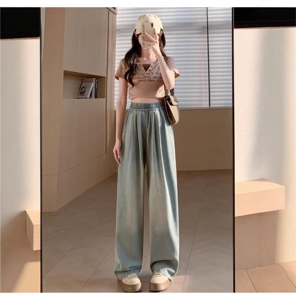 

Women s Autumn 2024 Petite High-Waisted Loose Straight-Leg Jeans L синий
