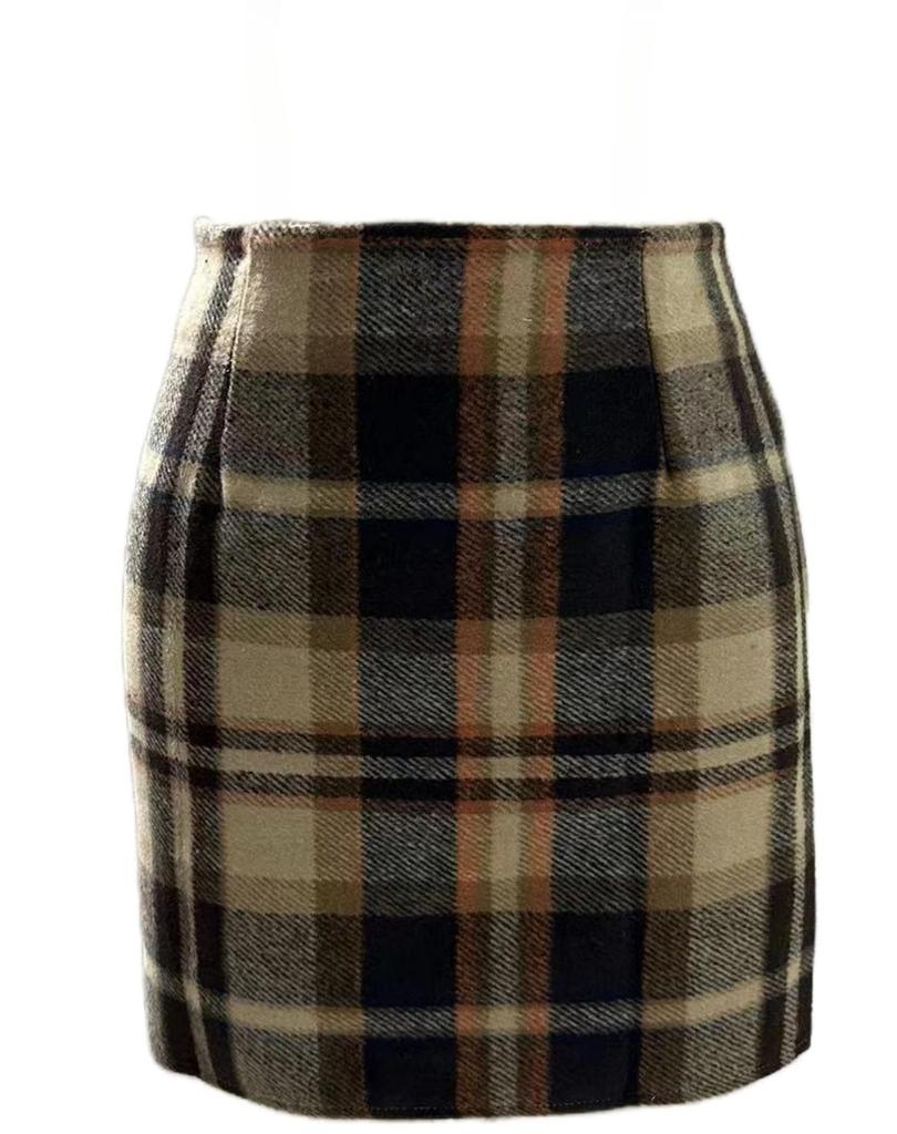 Womens High Waist Plaid Skirt Bodycon Pencil Wool Mini Skirts