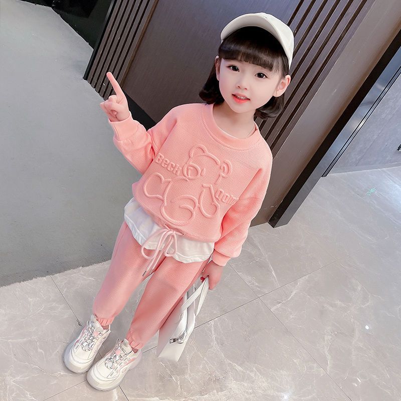 Girls Fall Bear Sweatshirt And Casual Pants Set Kids Long Sleeve Sportswear Two Piece Outfit For Toddler