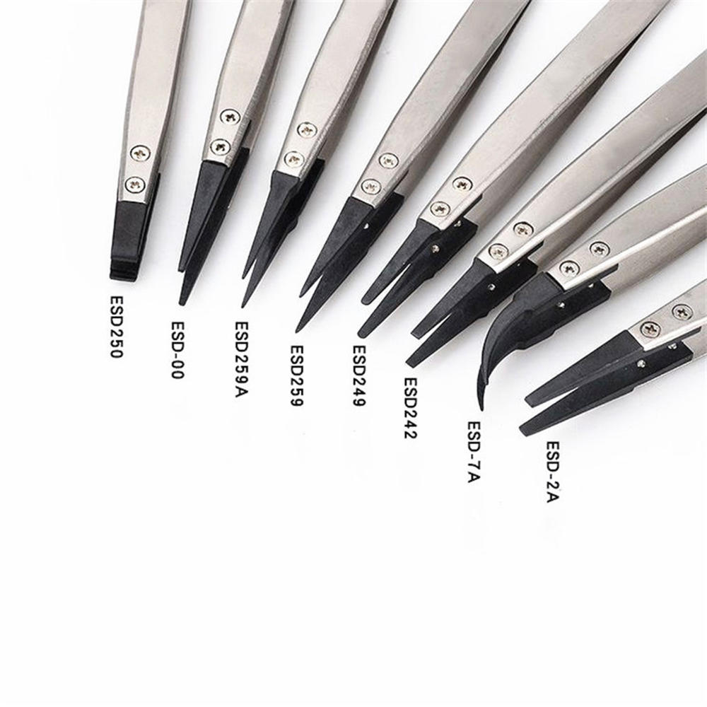 1pcs High Quality ESD Anti-Static Tweezers With Replaceable Tips Full Stainless Steel Body Carbon Fiber Conductive Plastic