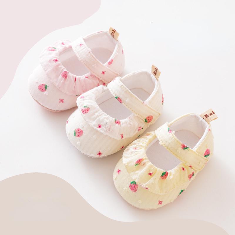 Baby Shoe Newborn Baby Girl Shoe SpringSummer Princess Lace Strawberry Dress Shoe Soft Soled Walking Shoe Non Slip Cute Footwear