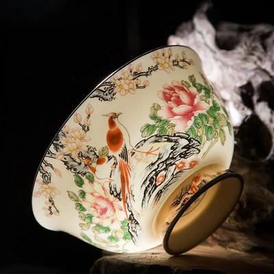 Painting Gold Bone China Rice Bowl Soup Bowl High Leg Anti-scald Household Single Creative Jingdezhen Ceramic Tableware