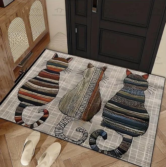 1Pcs Anti Fatigue Kitchen Rugs,Floral Black Cat Print Waterproof Non-Slip Thick Cushioned Kitchen Mat Heavy Duty Comfort Standing Mat for Kitchen