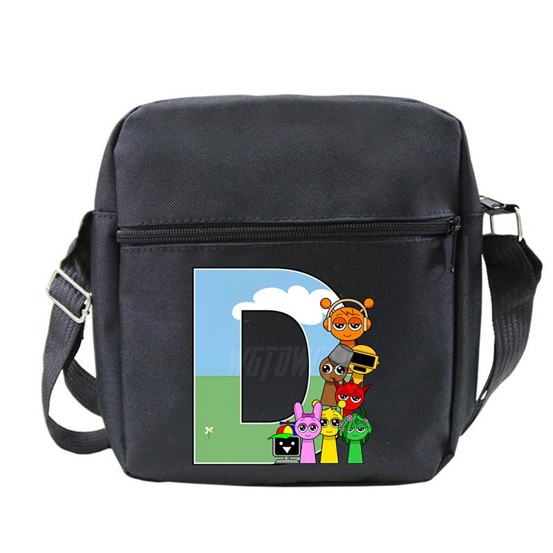 Fashion Children'S Shoulder Bag 26 Letters Personalized Printing Rhythm Box Black Messenger Bag Stationery Bag