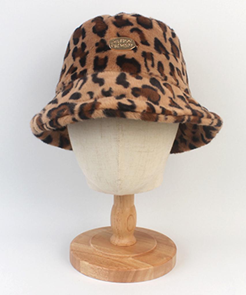 Yunibeosyeolkemiseuteuli Fur Leopard Beige Bucket Hat Leopard Bucket Hat