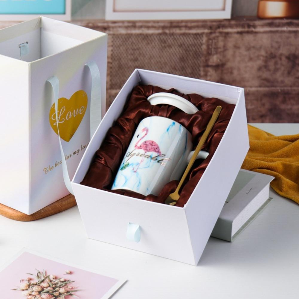 Marble pattern cup gift box, Nordic ins flamingo mug, couple ceramic cup, wedding