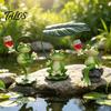 Pastoraler Stil Haus Schreibtisch Akzente Lustige Frosch Harzfigur, Neuheit Sitzende Tanzende Skulptur mit Einzigartigen Gartengeschenken für Enthusiasten