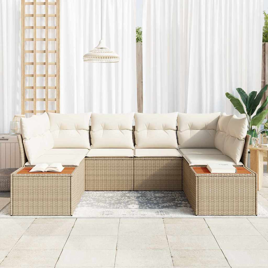 Garden Sofa Set with Cushions 6 Pcs Beige Poly Rattan