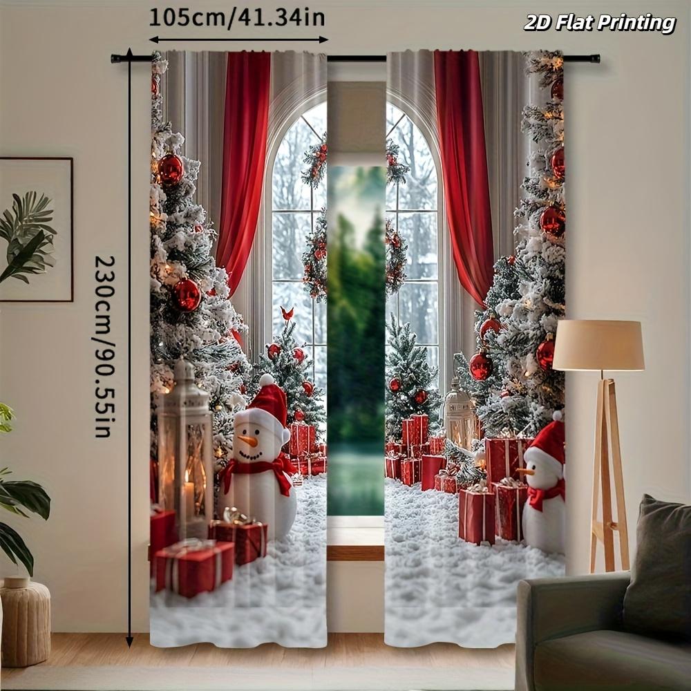 Snowman Tree Christmas Curtains 2pcs   2D Flat Print Polyester Rod Pocket Machine Washable for Living Room Bedroom Study Decor