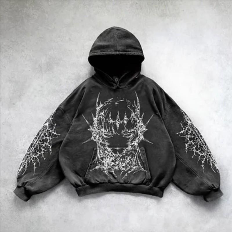 Y2K Retro Punk Solid Color 3D Printed Hoodie Streetwear Unisex Oversized Zip-Up Sweatshirt Teens