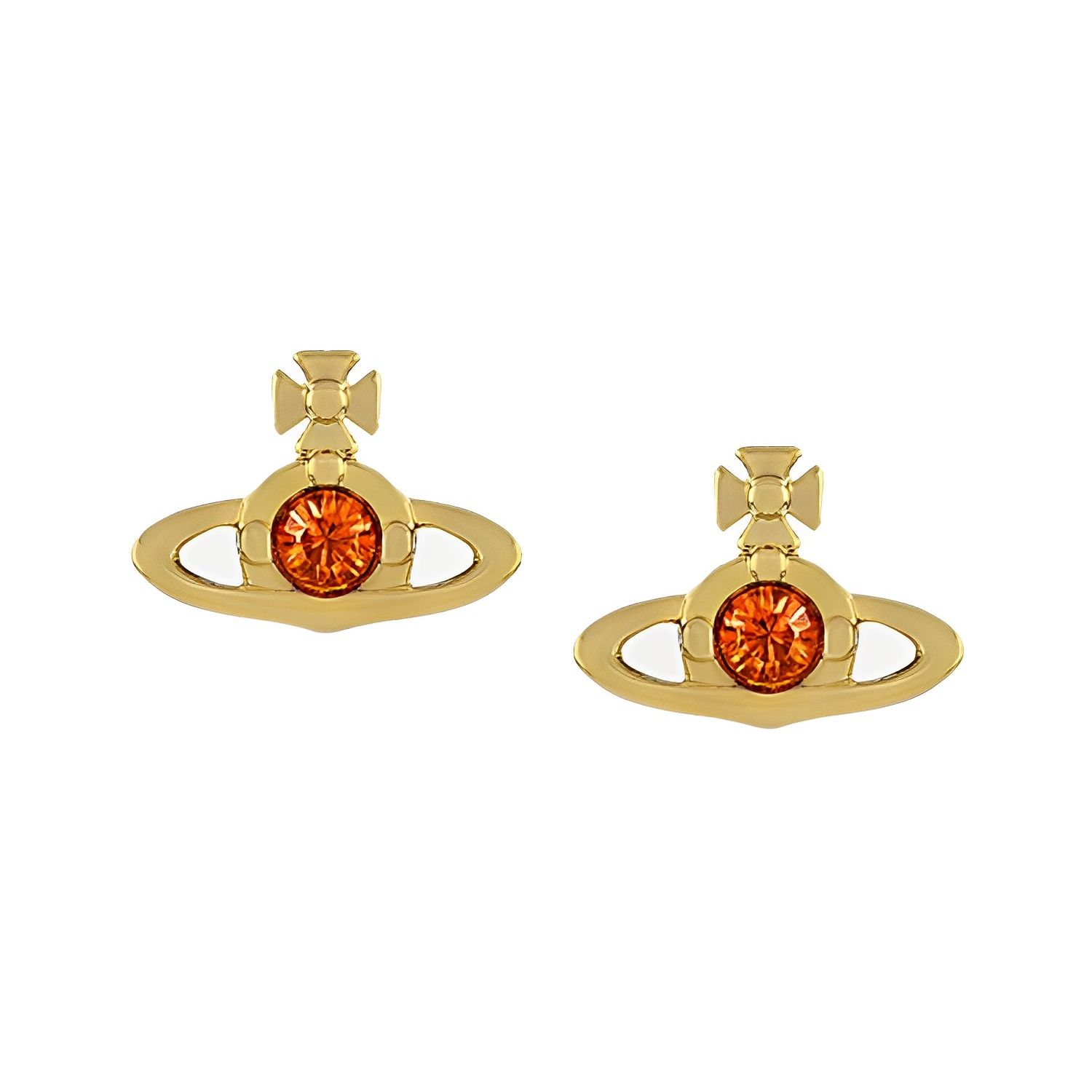 Vivienne Westwood Nano Solitaire Classic Gold Saturn Shaped Red Crystal Earrings Women earrings 6201003702R545R545 Box