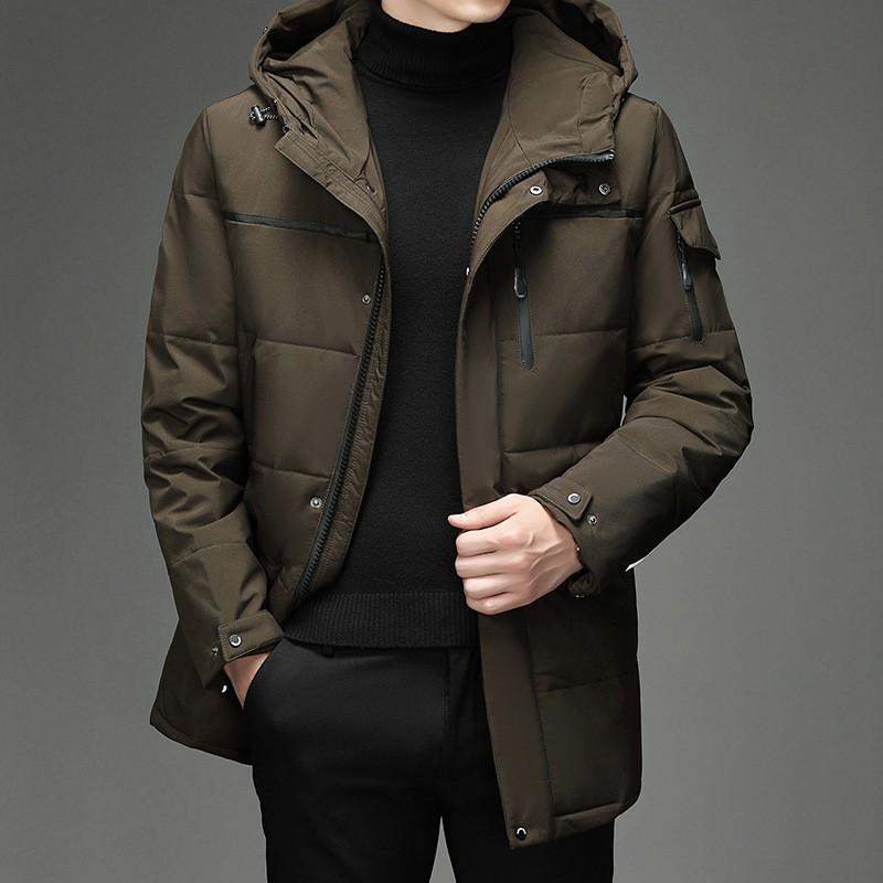 Mens Long Down Coat Winter Outdoor Jacket Thick Warm Hooded Parka Middle-Aged Men Black Gray Olive