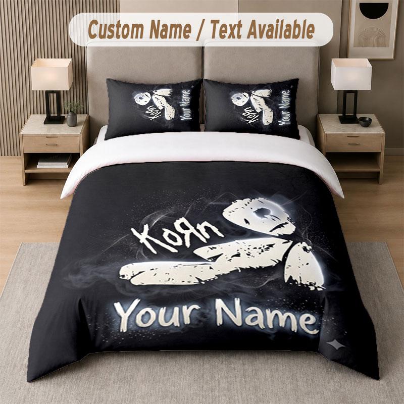 Custom Bedding Set Korn Pattern, Print Name Text 1 Duvet Cover Plus 2 Pillowcases Home Textile