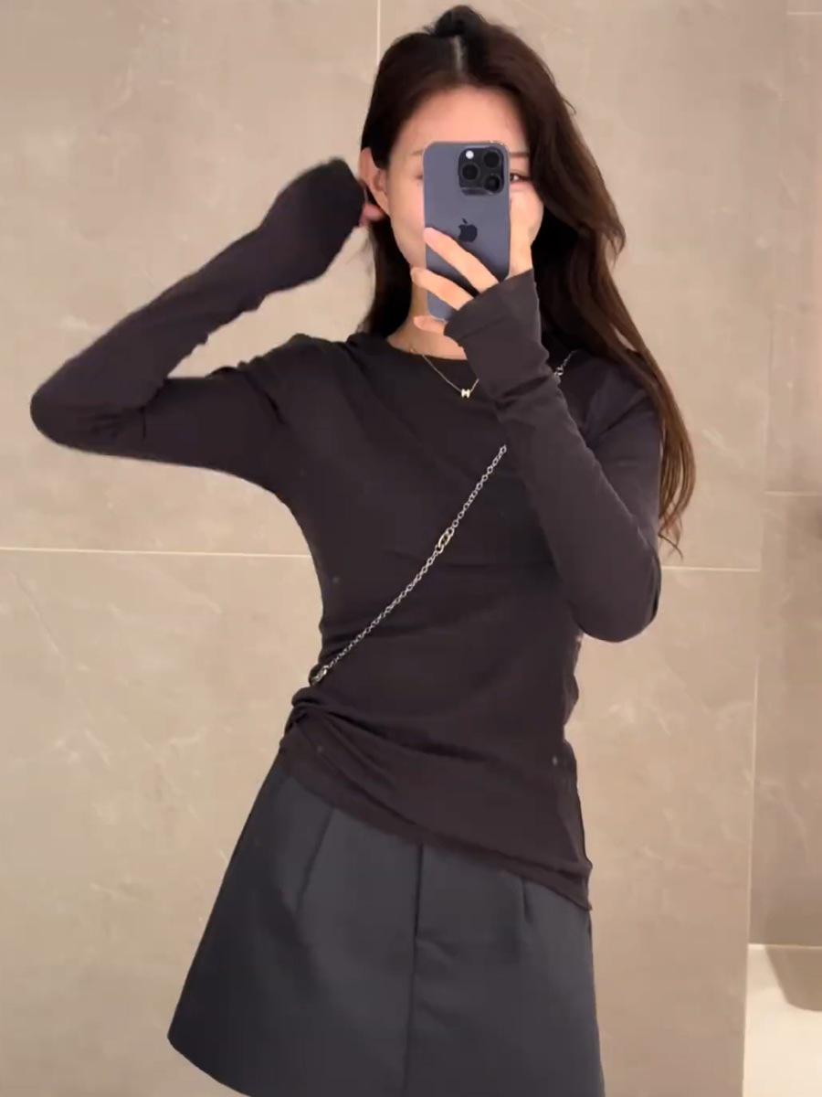 

Женские облегающие топы с длинными рукавами в корейском стиле — осенние базовые модели S чёрный