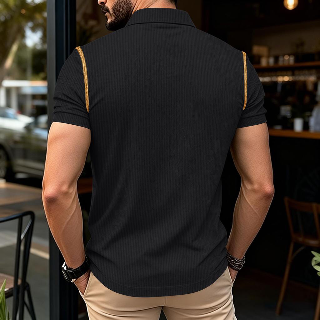 Men's Short,sleeved Shirt With Lapel T,shirt Top Color,blocked  Shirt