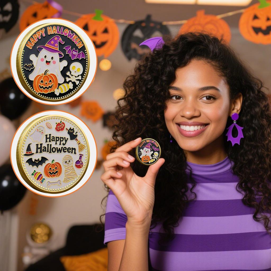 Halloween Coin Happy Halloween Pumpkin Commemorative Coin Vintage Home Decor For Table Cabinets Fans Enthusiasts Collectors