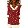 Women's Christmas Fashion Plush V-Neck Pullover Printed Long-Sleeved Top