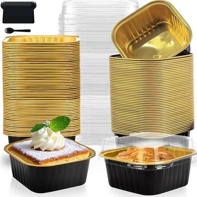 50Pcs Mini Baking Cups Aluminium Foil Cake Pans with Lids Spoons Cupcake Cups Muffin Liners Wedding Christmas Gatherings Parties