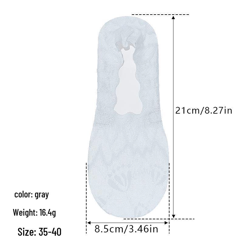 Women s Ice Silk Low-cut Lace Socks with Non-slip Silicone Heel Slip-On серый