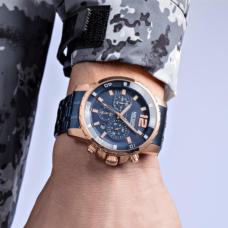 Men'S Watch Multifunctional Timing Waterproof Steel Belt Business Quartz Watch Men'S 2068G