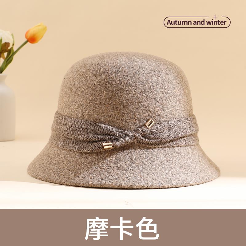 Hat female autumn and winter 2024 new mother woolen basin hat winter the elderly warm foreign style fisherman hat