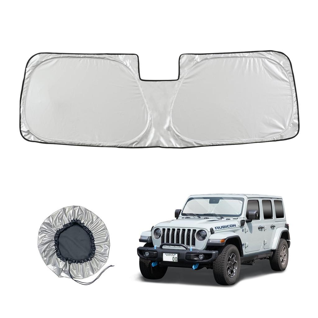 SEIWA IMP382 Folding Sunshade for Jeep Wrangler Front UV Custom Design with Titanium Silver Blocks Over of UV Rays and of Ideal for Extreme Car and