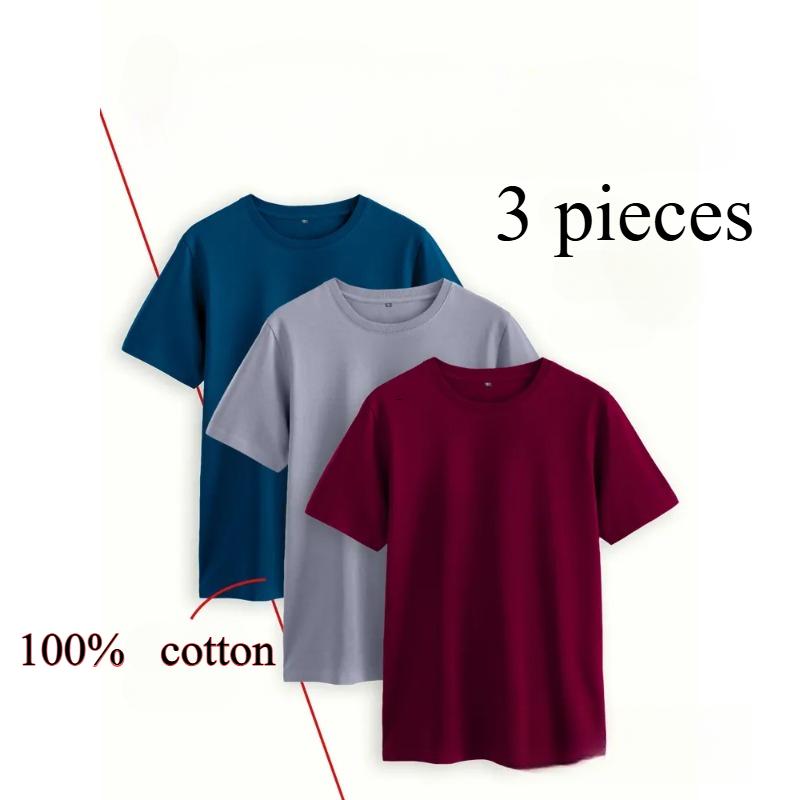 

Летние футболки с круглым вырезом, 3 штуки, из чистого хлопка, модные повседневные мужские футболки с коротким рукавом S