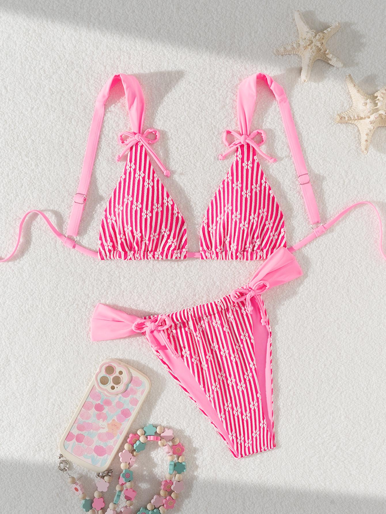 

Women’s Printed Tankini Bathing Suit Triangle Cup Lace Up Bikini Swimsuit, Sexy Two-Piece Swimwear L рожевий