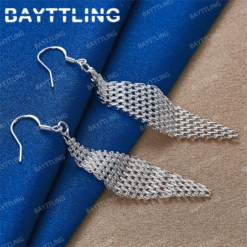 Charm 925 Sterling Silver Exquisite Long Tassel Braided Earrings for Women Fashion Wedding Accessories Jewelry