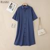 ZANZEA Damen Freizeit Hemdkleid mit Umlegekragen, locker, Sommer, Halbarm