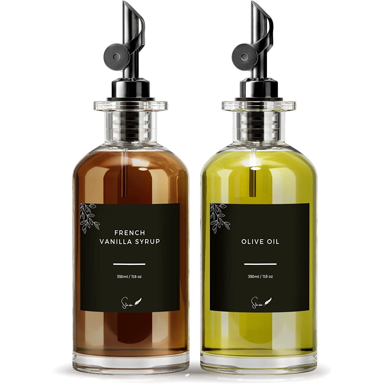 

Диспенсер для масла и уксуса с металлическим носиком, утяжеленной насадкой, емкостью для оливкового масла, стеклянной бутылкой оливкового масла | 500мл, Набор из 2 шт. чёрный