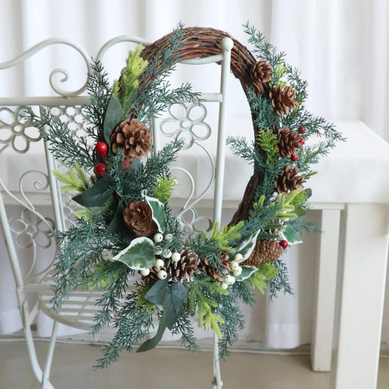 Artificial Wreath Christmas Wreath with Pinecone Berries Decoration for Front Door Garden Yard Christmas Decorations
