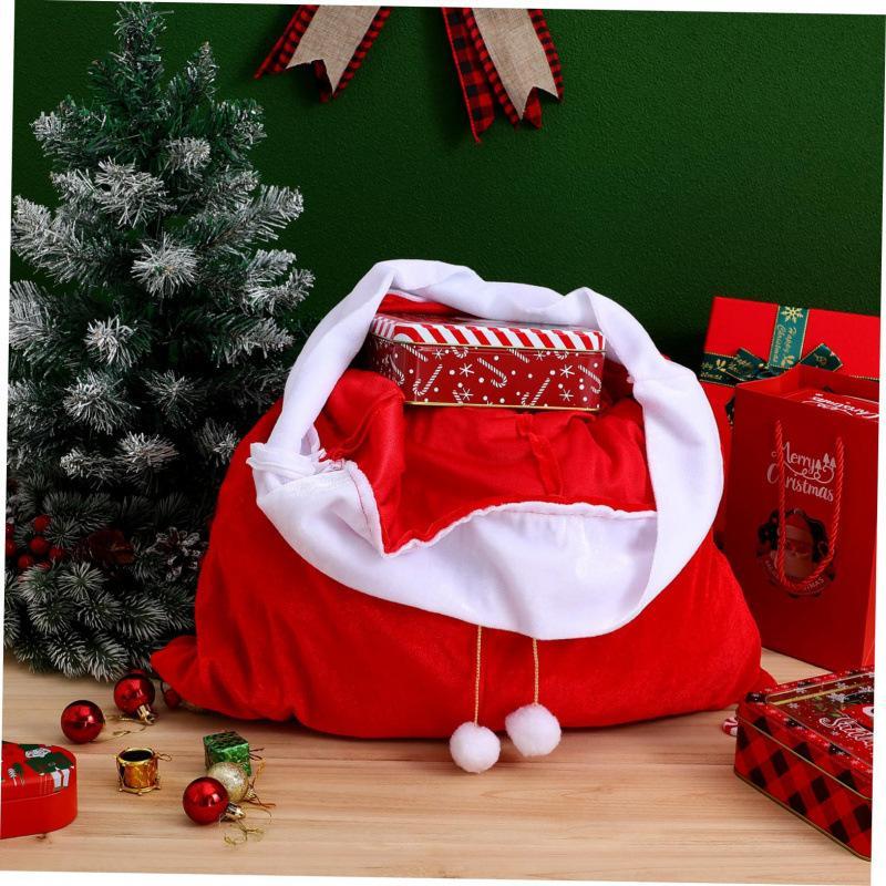 Large Festive Christmas Santa Gift Bag Rope Pocket Design Reusable Sack for Kids Holiday Present Storage
