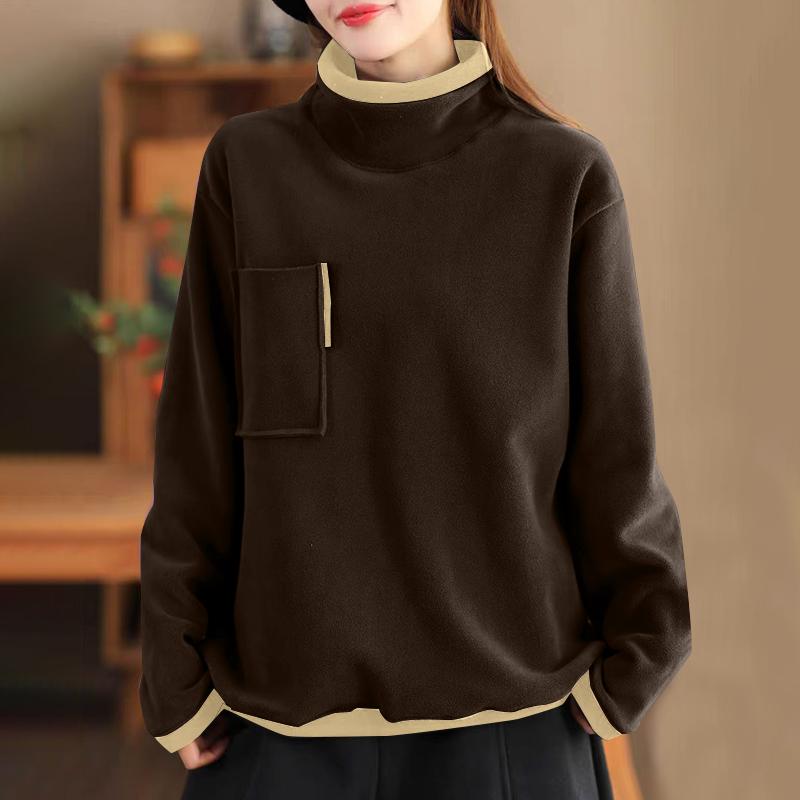 ZANZEA Women Autumn Turtleneck Long Sleeve Pocket Oversized T-Shirts