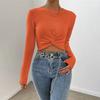 Autumn And Winter Slim Women's Fashion Solid Colour Versatile Round Neck Design Cross Knit Top Sweater