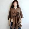 European and American Fur Collar Knitted Pom-Pom Cardigan Shawl