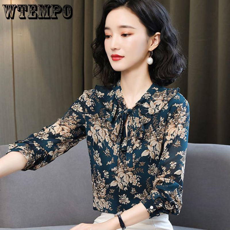Chemise femme printemps et automne chemise en mousseline fragmentée haut à manches longues chemise en mousseline polyvalente rétro pour femme petite chemise en mousseline