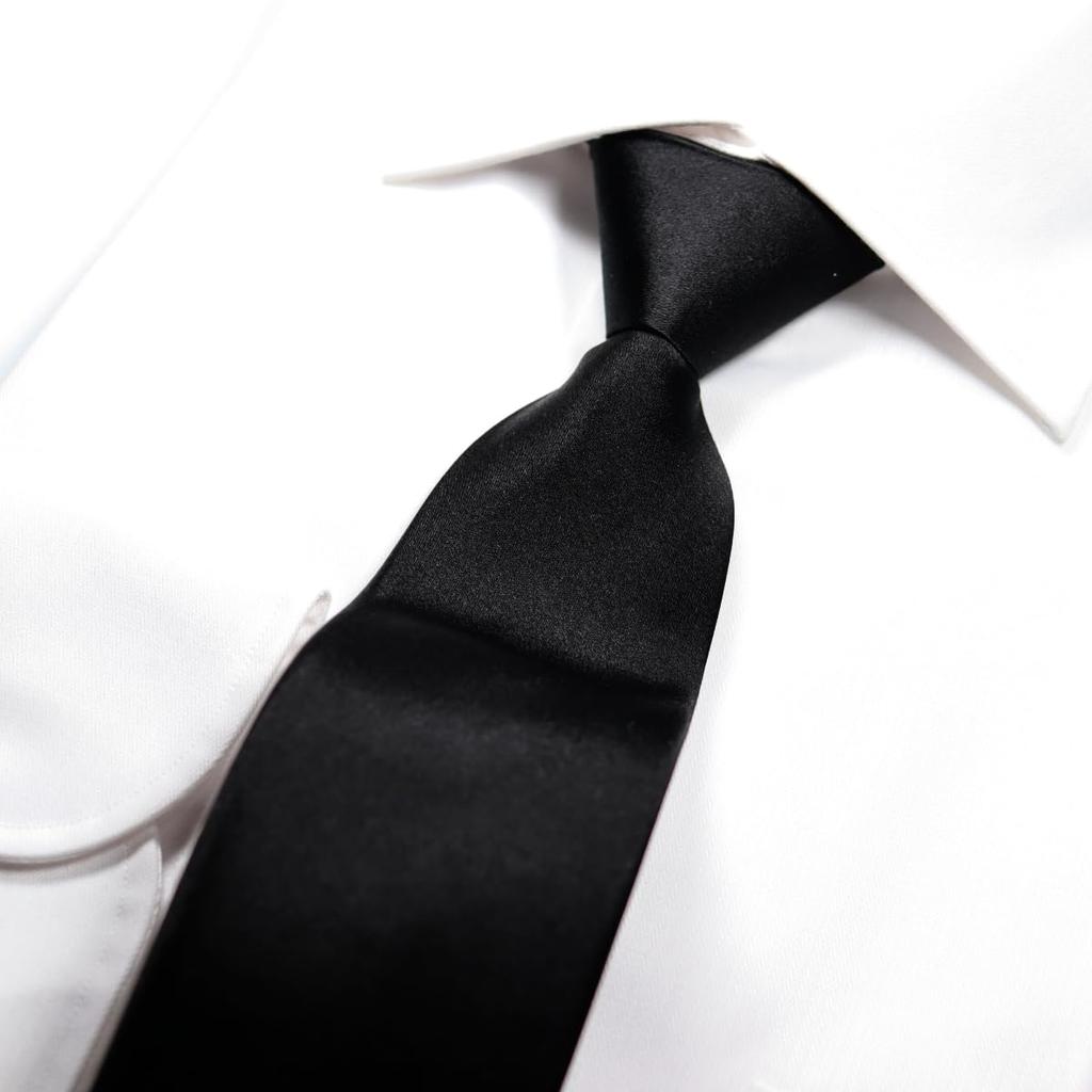 [Michiko London] Men's Formal Black Necktie (MKCPP-B8, Satin, Regular, 8cm, Polyester)